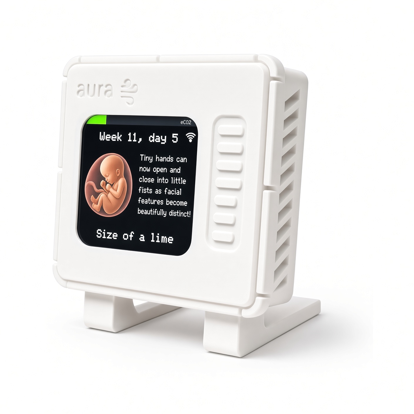 The aura device showing the pregnancy companion screen at week 11, day 5